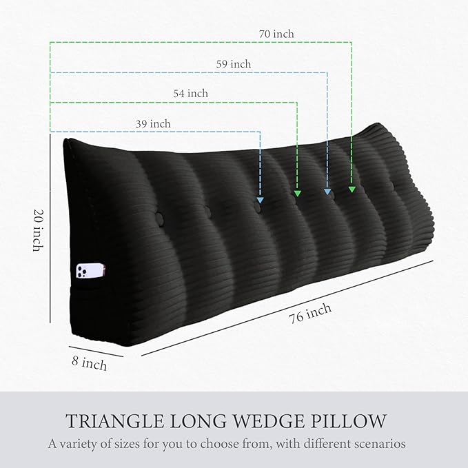 8 lbs Thickened Wedge Pillow Headboard Body Positioner Triangular Reading Pillow Bed Bolster Pillow for Sitting Up in Bed with Removable Cover, Backrest Corduroy Twin