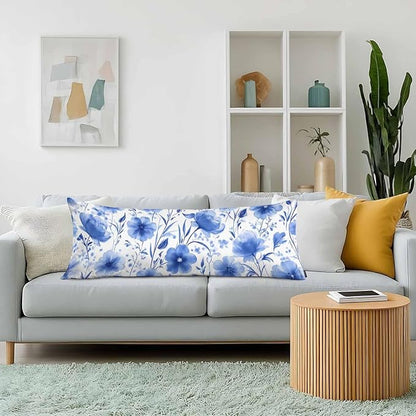 Body Pillowcases with Zipper Floral Blue Cozy Body Pillow Covers Cushion Cover 20 X 54 Inches, Abstract Flowers Peony Outdoor Body Pillow Pillowcase for Home Bedroom Couch Sofa