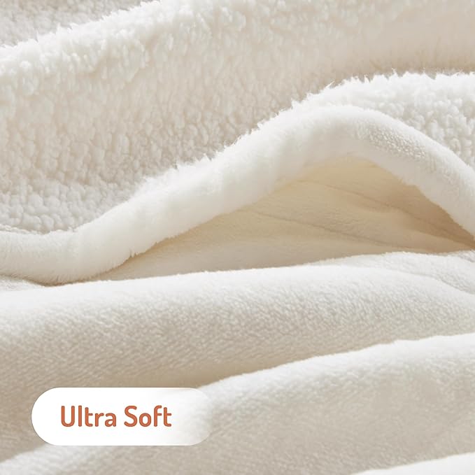 Degrees of Comfort Electric Blanket Twin Size - Soft Sherpa Flannel Heated Blankets - 6 Heat Settings, 10-Hour Auto Shut-Off, Overheat Protection, Etl Certified - 62x84'', Ivory