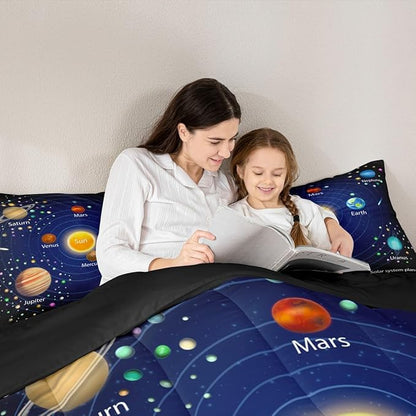 Feelyou Outer Space Comforter Set Boys Universe Planet Bedding Set for Kids Boys Girls Galaxy Comforter Planet Quilt Set 1 Comforter Set with 2 Pillowcases King Size