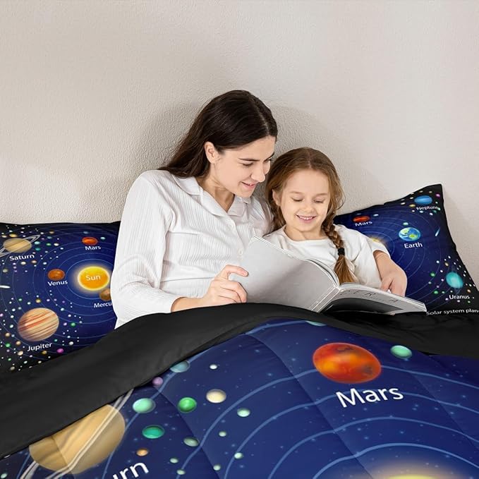 Feelyou Outer Space Comforter Set Boys Universe Planet Bedding Set for Kids Boys Girls Galaxy Comforter Planet Quilt Set 1 Comforter Set with 2 Pillowcases Full Size