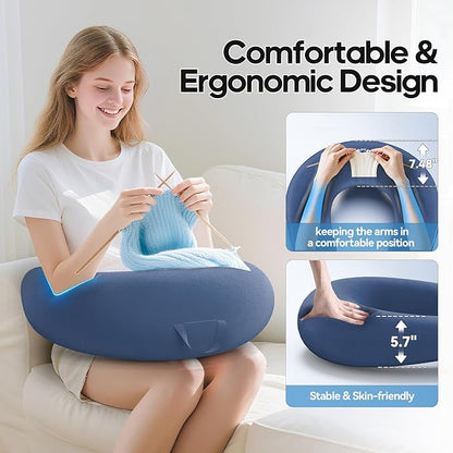 Crochet & Reading Pillow for Lap Support, Gaming Lap Support Pillow, Knitting Pillow on Bed/Sofa, Large Ergonomic Gaming Pillow for Arm Rest, Couch & Reading/Crocheting, Dark Blue