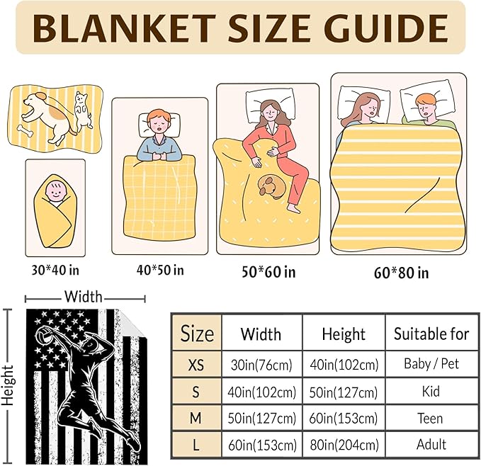 Volleyball Gifts for Kids Boys - 50x40 Inches Small Soft Fuzzy Flannel Blankets Accessories Decor Sports Throws for Travel Camping