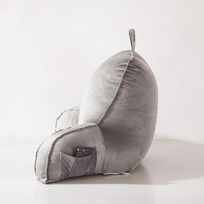 Reading Pillow for Sitting in Bed Adult,Back Pillow for Bed Sitting Up,Backrest Back Support Chair Pillow, College Dorm Essentials for Girls and Boys, Velvet Grey L