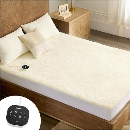 Bwarm Multi-Zone Heated Mattress Pad Twin XL Wool Electic Mattress Pad, Touchscreen Bed Warmer with 9 Heat Settings, 1-12 Hours Auto Off Memory Deep Pocket,Machine Wash White Twin XL 39" x 80"