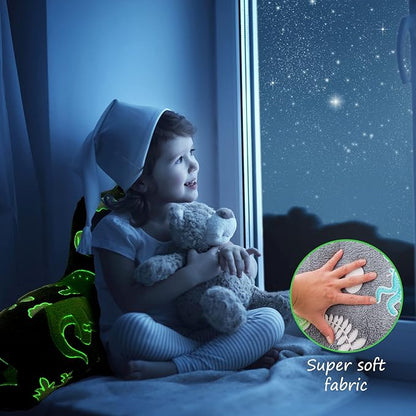 Aimuan Reading Pillow Glow in The Dark Bed Rest Wedge Kids Glow Backrest Pillow Dinosaur Print with Arms Back Support for Sitting Up in Bed Cushion, Green-Blue