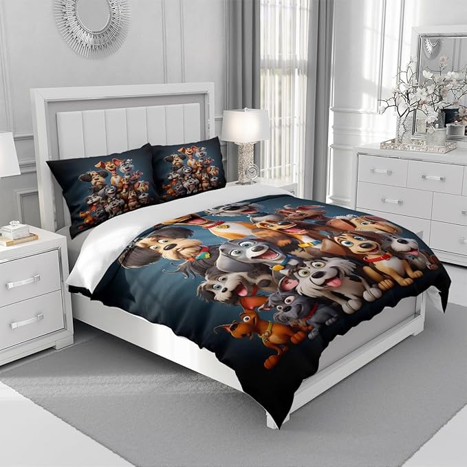Twin Size Duvet Cover Dogs Bedding Sets Cute Kids Comforter Cover Sets for Boys Girls Animals Beding Cover Set,Includ 1 Comforter and 2 Pillow Shams