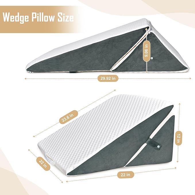 Bed Wedge Pillow for Sleeping, Adjustable Wedge Pillow Set for After Surgery, Elevated Triangle Pillow for Acid Reflux and Back Pain Relief, Post Surgery, Snoring, Back Suppor (White/Gray-01)