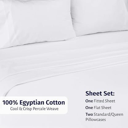 California Design Den Certified 100% Egyptian Cotton Full Size Sheets Set - Lightweight & Crisp Percale Cotton Sheets Full with Deep Pockets, Durable Luxury Bedding Set - White