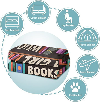 Reading Lover Blanket, Just A Girl Who Loves Books Blanket, Soft Warm Cozy Fleece Throw, Gifts for Girls Women Kids, 40"x50", Black