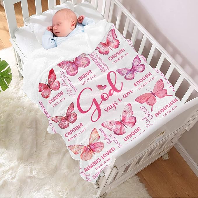 Butterfly Bible Verse Blanket, Inspirational Scripture Religious Gifts for Christian, Warm Soft Flannel Bible Throw for Bed Sofa Decoration 30"x40" for Baby