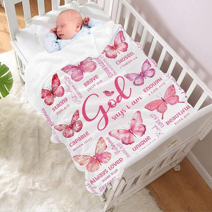 Butterfly Bible Verse Blanket, Inspirational Scripture Religious Gifts for Christian, Warm Soft Flannel Bible Throw for Bed Sofa Decoration 30"x40" for Baby