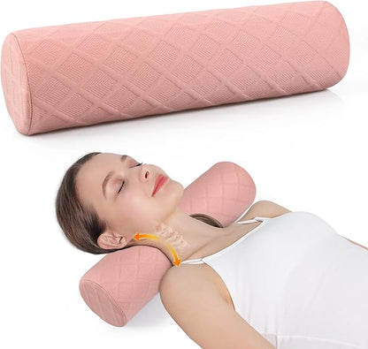 Cozyhealth Cervical Roll Pillow, Medium Soft Memory Foam Neck Round Pillow Cylinder Bolster Pillow for Sleeping, Round Neck Support for Bed, Legs, Back and Yoga (Pink, Large - 4.7" H)
