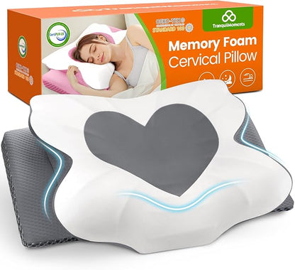 Cervical Neck Pillow for Sleeping, Memory Foam Side Sleeper Pillow, Ergonomic Pillows for Neck Pain Relief, Shoulder Support Pillows for Side Back Stomach Sleepers (Gray, King Size)