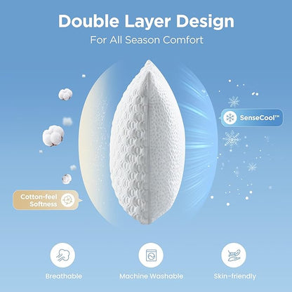 Sophia & William Cooling Bed Pillow for Sleeping (Queen Size) Adjustable Shredded Memory Foam Pillow for Side, Back and Stomach Sleepeers