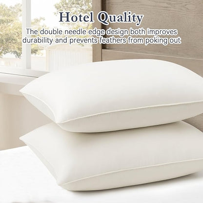 puredown® Goose Feather Down Pillows, 100% Organic Cotton Cover, Luxury Hotel Collection Bed Pillows for Sleeping Set of 2, Queen Size
