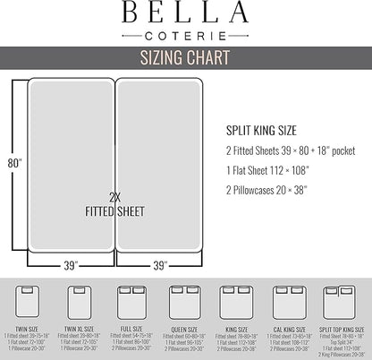 Bella Coterie Luxury Bamboo Viscose Split King Size Sheet Set | 2 Fitted Sheets for Sleep Number & Adjustable Beds | 100% Organically Grown | Cooling & Ultra Soft | 18” Deep Pocket [Mocha]