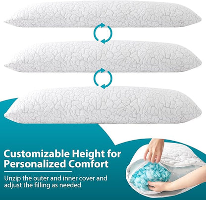 Cooling Body Pillow for Adults, Shredded Memory Foam Full Body Pillow with Adjustable Loft & Removable Washable Cover, Long Bed Pillow for Side Sleepers, Back Pain Relief (20x54 Inches)