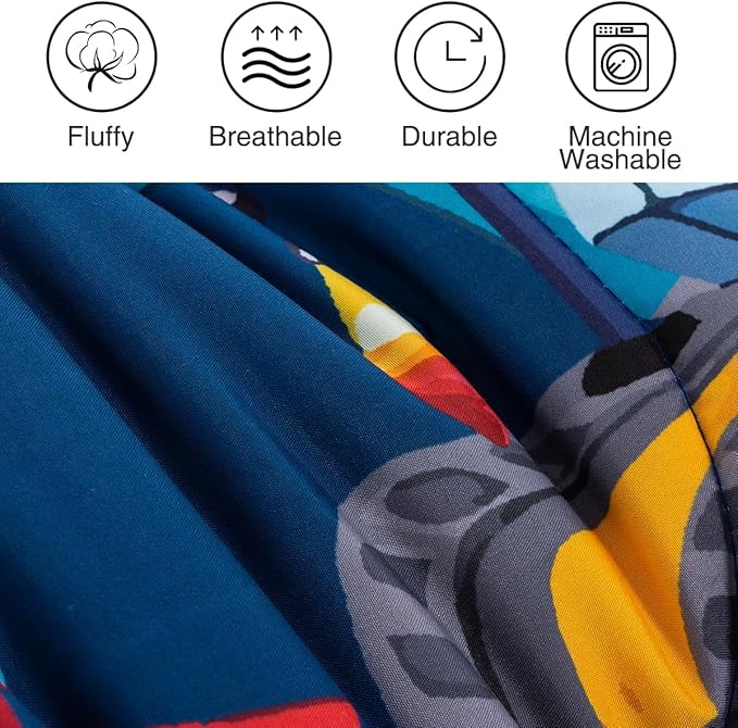 Holawakaka Trucks Tractors Cars Boy Bedding Comforter Set with Sheets, Full Size Cartoon Construction Car Excavator Print Kids Bed in A Bag 5-Piece, Boys Reversible Dorm Bed Sets (Navy Blue Full)