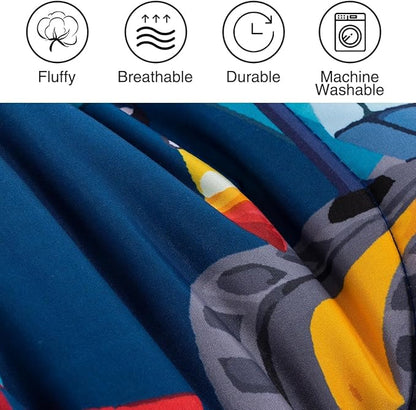 Holawakaka Trucks Tractors Cars Boy Bedding Comforter Set with Sheets, Twin Size Cartoon Construction Car Excavator Print Kids Bed in A Bag 5-Piece, Boys Reversible Dorm Bed Sets (Navy Blue Twin)