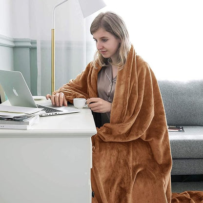 IR Imperial Rooms Fleece Blankets Queen Size 90 x 90 Inches - Super Soft Fluffy Throw Blanket for Sofa and Bed - Warm and Cozy Lightweight 400 GSM Microfiber Bed Throws Blankets (Queen, Camel)