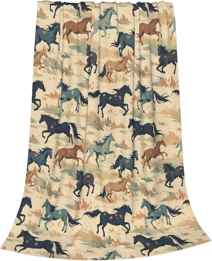 Horse Blanket Animal Grass Pattern Print Flannel Throw Blankets for Home Couch Bed Sofa Soft Fuzzy Lightweight Decor Gifts for All Season 80x60 Inches