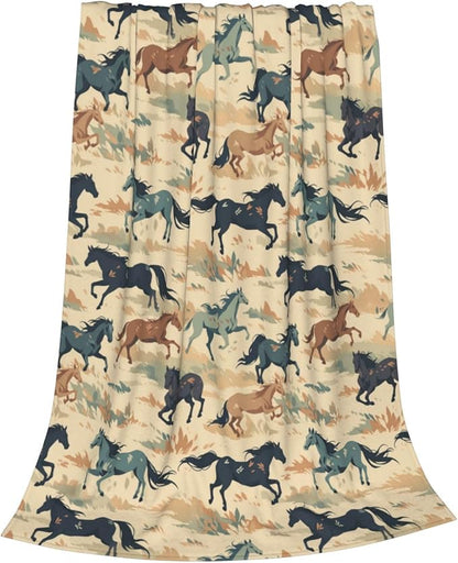 Horse Blanket Animal Grass Pattern Print Flannel Throw Blankets for Home Couch Bed Sofa Soft Fuzzy Lightweight Decor Gifts for All Season 80x60 Inches