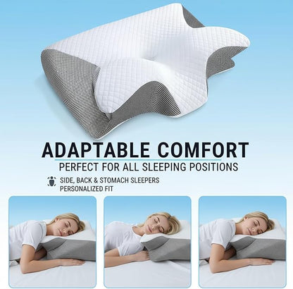 Sleep Apnea Pillow,Advanced Memory Foam Breathable Contour Support,Orthopedic Contour Pillow for Side Sleepers, Ergonomic Neck Support–Soft Removable Washable (Black)