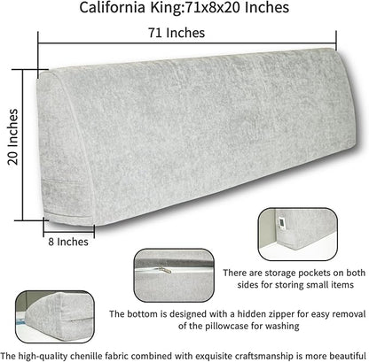 Headboard Wedge Pillow California King Headboard Pillow Memory Foam Reading Pillow Large Headboard Back Cushions for Bed Rest Light Gray