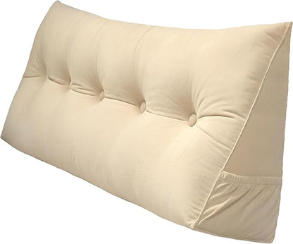 Triangular Reading Bed Rest Pillow Large Bolster Cushion Headboard Backrest Wedge Pillow with Removable Cover and Two Large Side Pockets (Beige, King: 78 x 8 x 20 inches)