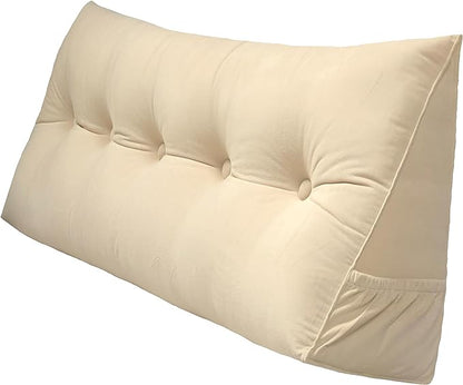 Triangular Reading Bed Rest Pillow Large Bolster Cushion Headboard Backrest Wedge Pillow with Removable Cover and Two Large Side Pockets (Beige, California King: 71 x 8 x 20 inches)