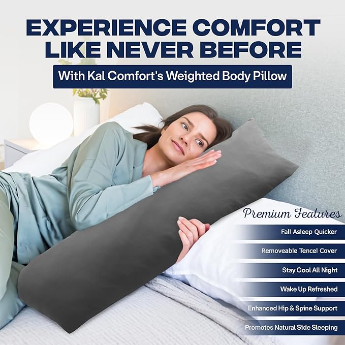 KALTEK 6.5LB Weighted Support Pillow (40"x10") – Compact Cooling Pillow for Relaxation & Side Sleepers | Small Weighted Pillow with Washable Tencel Cover