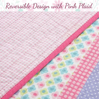 Cozy Line Home Fashions Pink Lavender Green Floral Print Girl 100% Cotton Reversible Quilt Bedding Set, Coverlet, Bedspread (Blossom, Twin - 4 Piece)