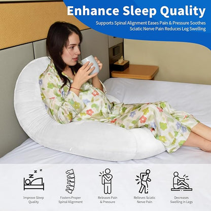 Pozico U-Shaped Full Body Pillow for Side Sleepers – 51-Inch Body Pillow with Ear Piercing Design – Cooling Pregnancy Pillow Orthopedic Support for Back, Neck & Hip – Soft Washable Velvet Cover