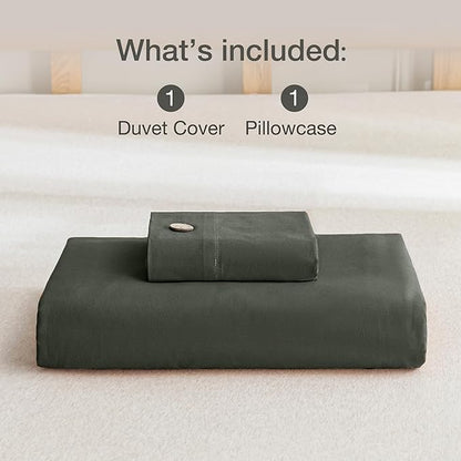 JELLYMONI Cotton Duvet Cover Twin XL Size - Gray Comforter Cover with Button 100% Washed Cotton 2PCS Breathable Soft Solid Bedding Set Duvet Cover 66×92in & 1 Pillowcase (NO Comforter)