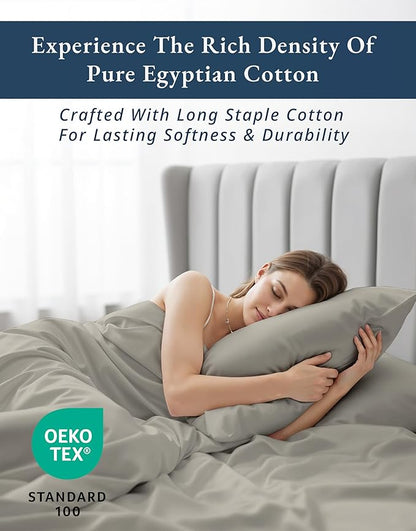 100% Egyptian Cotton Sheets King Size - Naturally Cooling & Breathable 4 Piece Silky Sateen Weave King Size Sheets Set, Ultra-Soft & Durable Hotel Luxury Sheets with 15" Snug Fit Deep Pockets - Silver