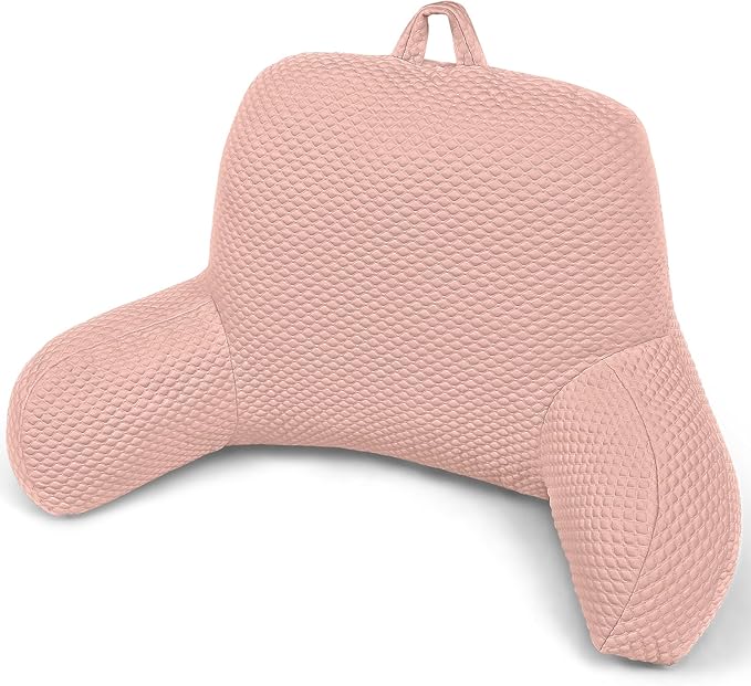 Reading Pillow, Silk Back Support Pillow for Bed Sitting Up, Large Bed Rest Pillow with Arms for Adults,Back Support Pillow for Couch and Chair, Pink