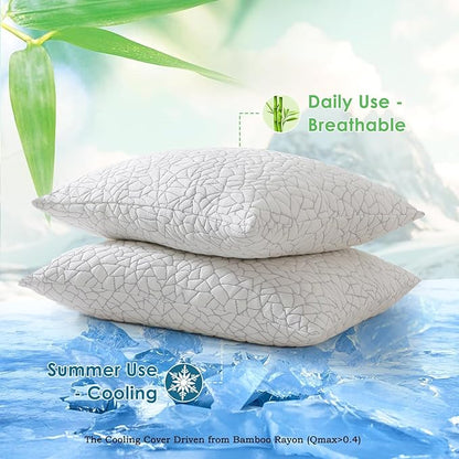 Shredded Memory Foam Pillow for Sleeping, Cooling Bed Pillows King Size Set of 2, Adjustable Soft and Firm Pillows or Side, Back, Stomach Sleepers with Washable Removable Bed Pillow Cover