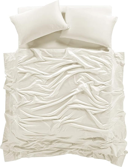 100% Supima Cotton Sheets 600 Thread Count,Bed Sheet Set King Size Sheets 4 Pieces,Soft & Silky Sateen Weave, Fits Mattress Up to 18",Deep Pocket, Breathable & Fade Resistant(Ivory,King)