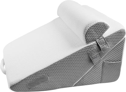 VEVOR Bed Wedge Pillow for Sleeping, 3 Pcs Adjustable Orthopedic Bed Wedge Set, with Jacquard Washable Cover & Foam Support, Post Surgery Pillow for Acid Reflux Back Pain Snoring Relief, White/Grey