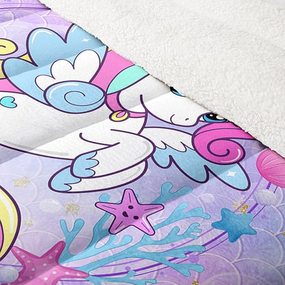 QOOMO Unicorn Sherpa Comforter Set for Girls, Marine Life Soft All Season Down Alternative Bedding Sets, Ultra-Soft Sherpa Full/Queen Comforter Set 3 Piece (1 Comforter and 2 Pillow Shams)