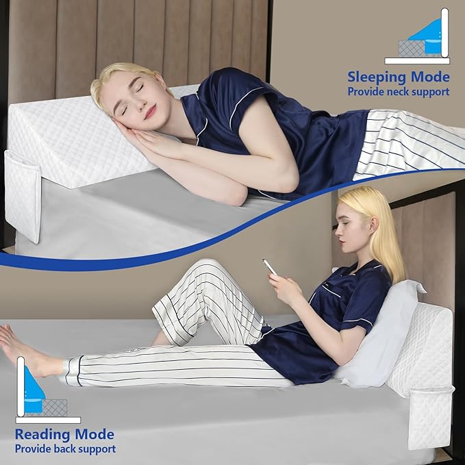 Kayfia Twin Size Bed Wedge Pillow for Headboard Bed Gap Filler with Pocket Close Gap (0-8") Prevent Pillow Loss Triangle Foam Mattress Filler for Gap Between Wall and Mattress (White, 39"x10"x6")