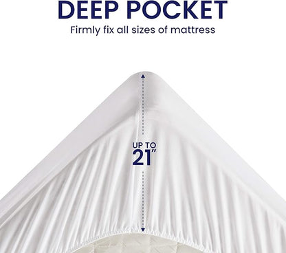 SLEEP ZONE Waterproof Mattress Protector Queen Size, Soft Breathable Cotton Terry Mattress Cover, Washable Noiseless Bed Cover Deep Pocket 8"-21", Queen