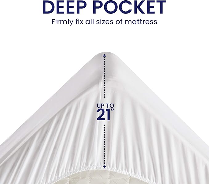 SLEEP ZONE Waterproof Mattress Protector Twin Size, Nanotex Soft Breathable Cotton Terry Mattress Cover, Washable Noiseless Bed Cover Deep Pocket 8"-21", (White Cali King)