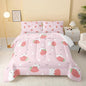 QOOMO Cartoon Bear Comforter King Size,Pink Strawberry Bedding Set for Kids Teens Girls,3Pcs Bedding Set Printed Comforter with 2 Pillowcases,Down Alternative,Soft and Lightweight，King Size