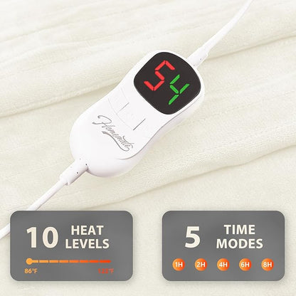 Homemate Heated Blanket Electric Throw - 50"x60" Heating Blanket Throw 1/2/4/6/8 Hours Auto-Off 10 Heat Level Over-Heat Protection Flannel Sherpa ETL Certification