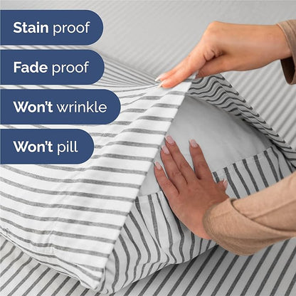 Split King 7 Piece Sheet Set - Comfy Breathable & Cooling - Soft Hotel Luxury Bedding Set w/ 8-16 Inch Deep Pockets - 1 Flat & 2 Fitted Sheet & 4 Pillowcases - Cozy and Wrinkle Free - Grey Stripes 2
