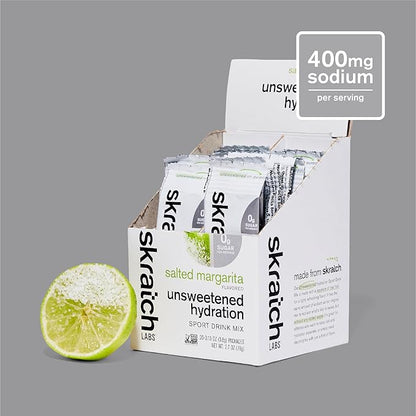 Skratch Labs Unsweetened Hydration Sport Drink Mix | Sugar Free | Electrolytes Booster | Salted Margarita - 20 Servings | Non-GMO, Vegan, Kosher, Keto, Paleo