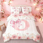 Erosebridal Cute Pink Bow Bed in A Bag King Initial Letter O Bedding Sets Girly Kawaii Alphabet Bow Bed Set Bedroom Decor Spring Flower Floral Comforter Set with Sheets for Kids Teen Women 7-Piece
