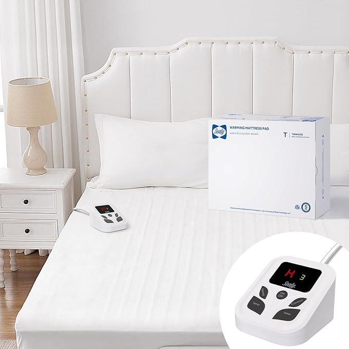 Sealy Heated Mattress Pad Twin Size with 10 Heated Settings | Electric Mattress Pad Bed Warmer 39"x75" | Auto Shut Off 1-9 Hours| Fit Up to 15 Inch Deep Pocket | Machine Washable